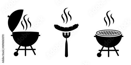 Barbecue Grill Icons  Black Silhouette Set  Food Illustrations