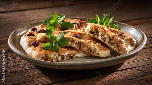 Peshawari Naan Bread Plated with Dry Fruits Filling