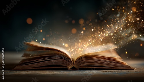 Magical Book Opening With Glowing Particles and Ethereal Light in a Dark Setting