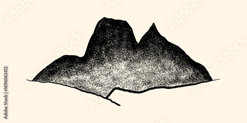 Hand Drawn Stipple Grain Mountain. Nature Texture Dot Landscape. Vector Illustration Grunge Noise Background 
