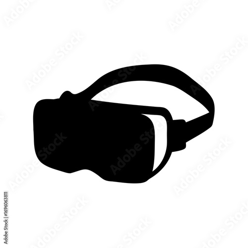 Black and white illustration depicting a virtual reality headset device