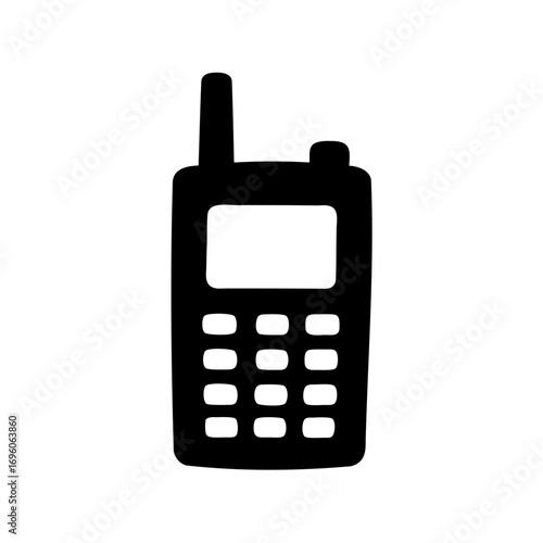 Silhouette of vintage walkie talkie with antenna and blank screen display