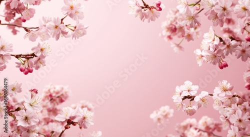 Beautiful Cherry Blossom Branches Against a Soft Pink Background in Springtime.