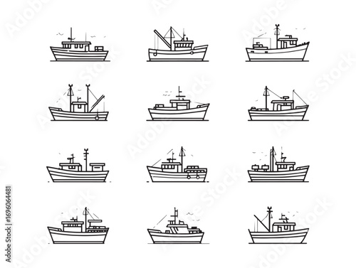 Fishing boat ultra minimalist line art