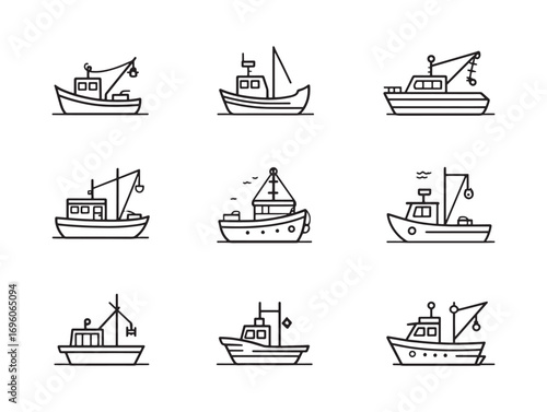Fishing boat ultra minimalist line drawing
