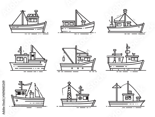 Fishing boat ultra minimalist line design