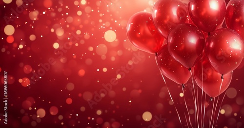 Colorful Red Balloons Floating Against a Sparkling Background for Celebrations and Special Occasions