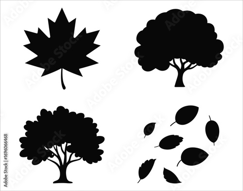 Maple Leaf and Oak Tree Silhouette Set