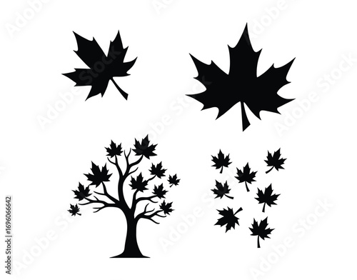 Maple Oak Tree Falling Leaves Vector Pack