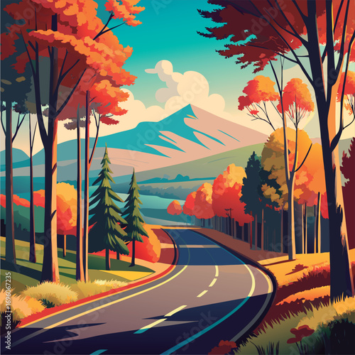 Autumn road winding through the mountains.