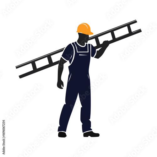 Construction worker with ladder