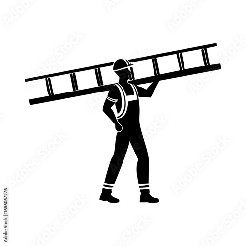 Man with ladder silhouette