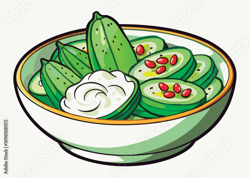 Sliced cucumbers with creamy sauce.