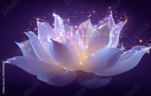 Beautiful Water Lily in Serene Purple Setting With Sparkling Bokeh Effect and...