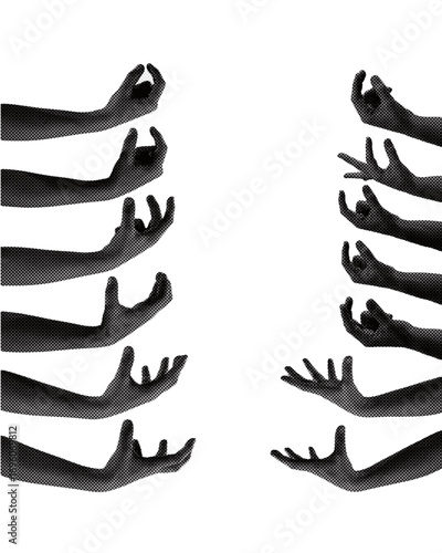 A Retro hand gesture in halftone effect with transparent background 