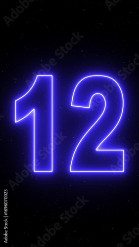 Glowing blue color neon 12 text, Educational concept ,12 number, promote advertising concept isolate using QuickTime black background 4k animation ,it is ready for education and able to use.