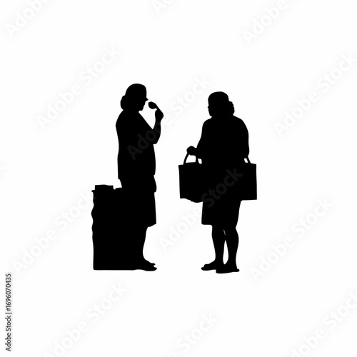 Silhouette of shoppers tasting food samples at a market stall