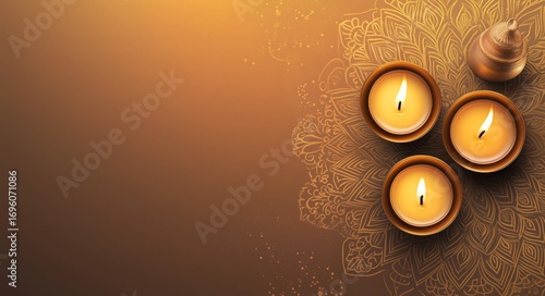 Decorative Candles Arranged on a Floral Patterned Surface for a Festive Celeb...