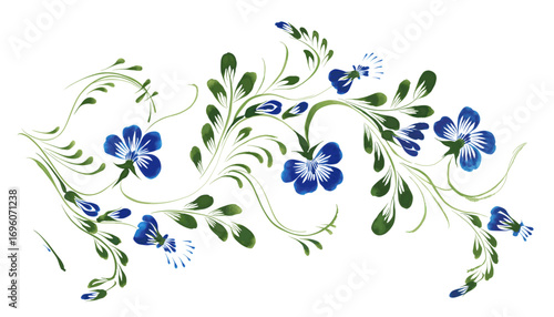 Vector floral composition from hand painted periwinkle flowers on a white background