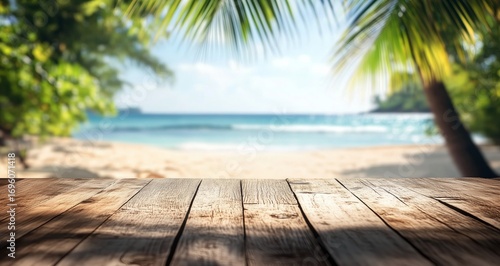 Relaxing View of a Tropical Beach With Palm Trees and Calm Waves in the Backg...