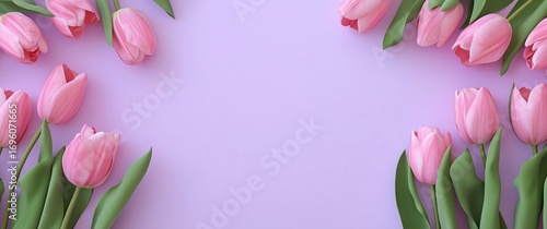 Pink Tulips Arranged Beautifully Against a Pastel Purple Background During Sp...