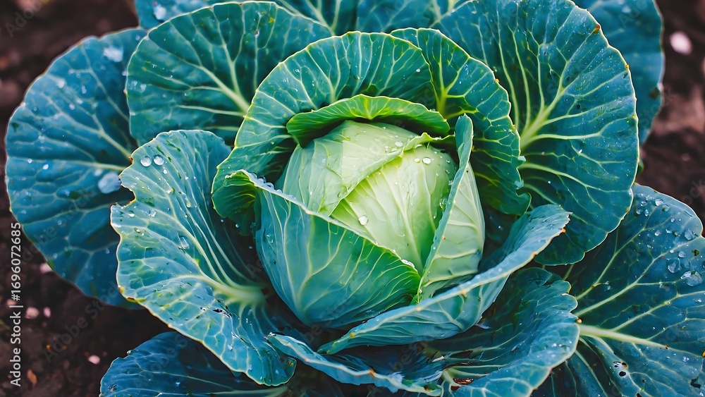 Fototapeta premium Fresh Green Cabbage in the Garden