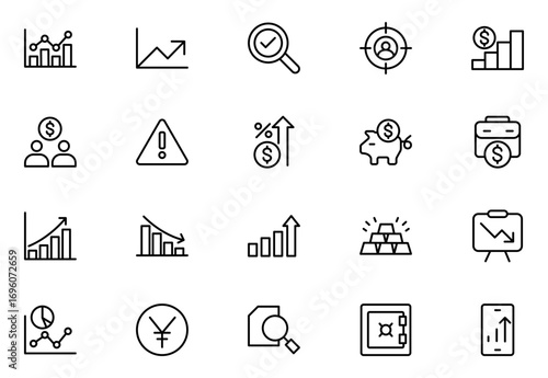 Investment line icon set. investor, risk management, economy, financial gain, money, coins symbols. Thin outline icons pack. Vector illustration