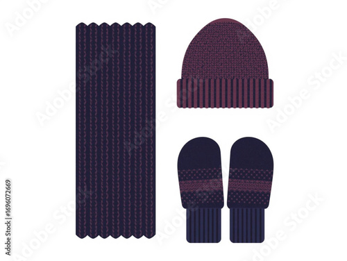 Winter Accessories Vector – Purple Scarf, Hat, and Mittens Clipart