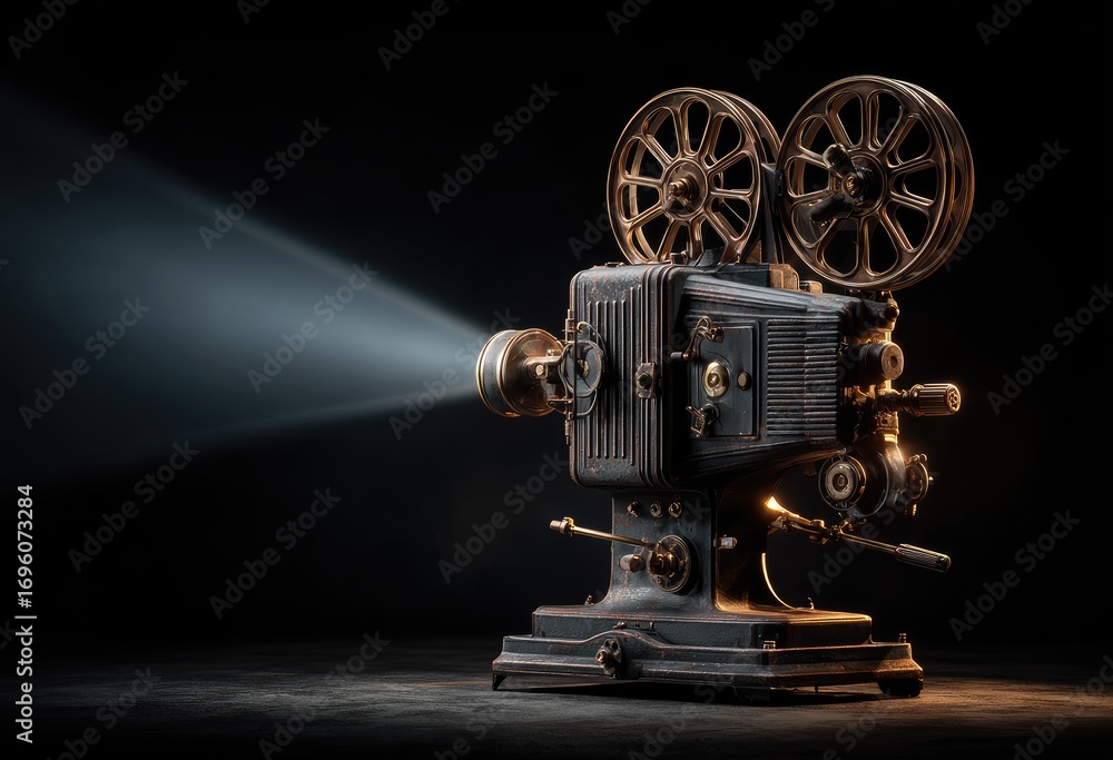 Fototapeta premium Vintage film projector, dramatic lighting (1)