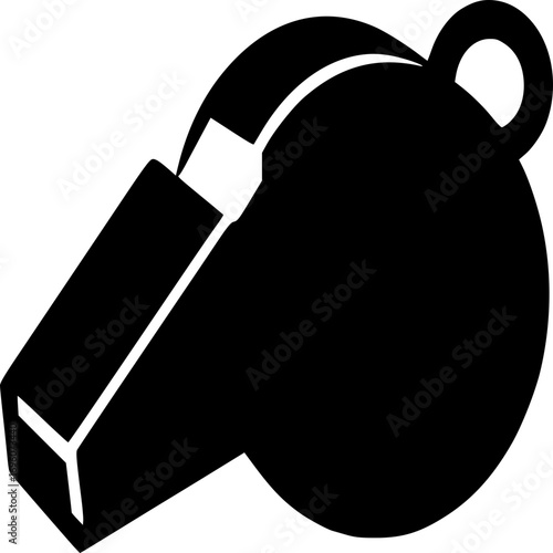Whistle Icon: An illustrative image of a classic whistle rendered in a bold, monochromatic style, signifying focus, signal, sport or sound.