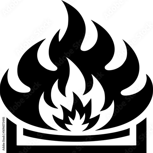 Burning Illustration: A black and white illustration of fire, the symbol of heat, danger, and energy.