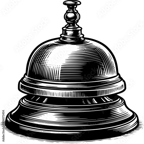 Reception Bell Illustration: A detailed, monochrome illustration captures the elegance and vintage charm of a classic reception bell.