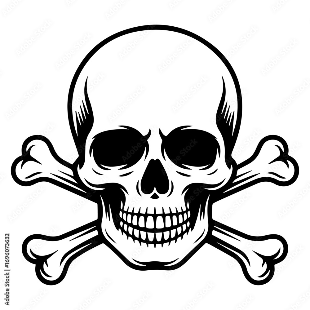 Fototapeta premium Skull and Crossbones Vector Icon – Pirate Danger Symbol Illustration