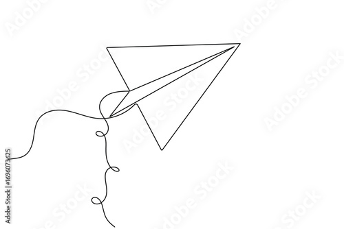 Flying paper plane continuous one line drawing minimalist origami travel vector illustration