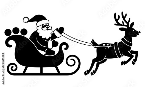Santa Claus riding sleigh with reindeer silhouette – Christmas holiday illustration