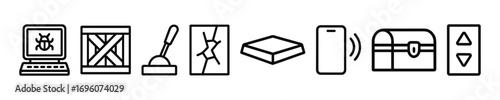Old bunker items vector outline icon set