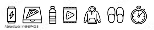 Morning routine items vector outline icon set