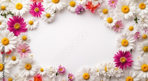 Colorful Arrangement of Different Flowers on a White Background Creating a Vi...