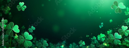 Green Clovers Shining Under Soft Light in a Tranquil Forest Setting During Ea...