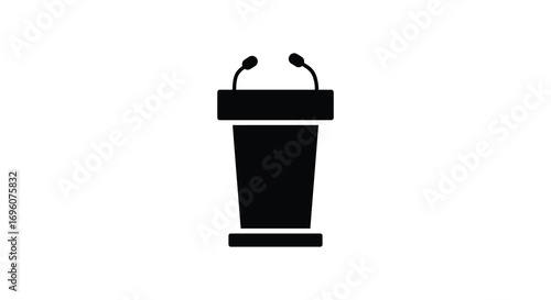 a simple black podium with two microphones on white background