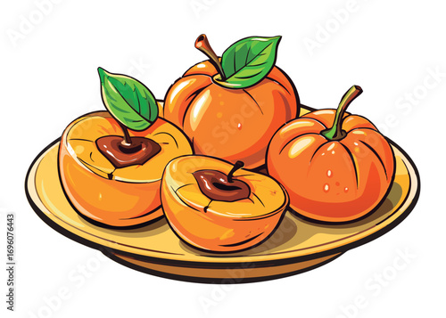 Colorful apricots on a plate.