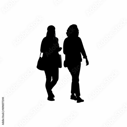 Two women silhouettes walking to vote promoting election awareness on a white background