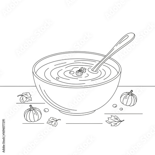 vector illustration of a bowl of soup with spoon