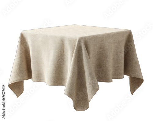 Beige tablecloth draped over square table