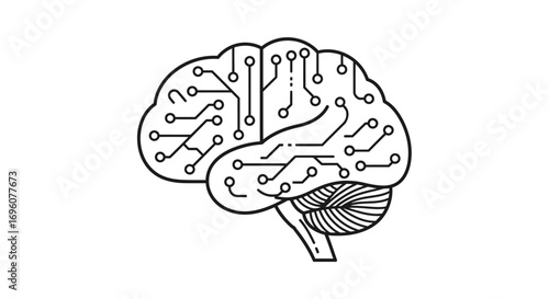 AI Brain Icon – Neural Network, Machine Learning, Digital Circuit