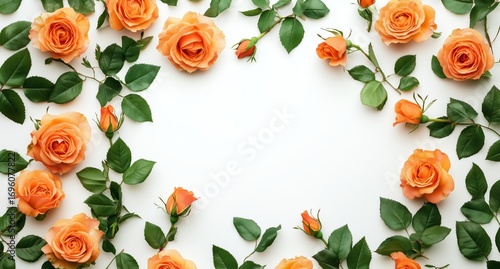 Wallpaper Mural Elegant Arrangement of Orange Roses and Green Leaves on a White Background for Decoration Torontodigital.ca