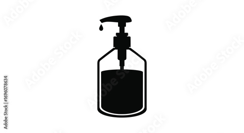 a black bottle with pump dispenser filled with liquid