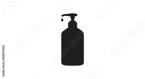 black bottle with pump dispenser isolated on white background