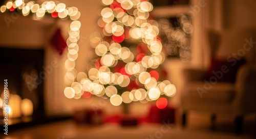 Cozy christmas scene with a decorated tree and fireplace