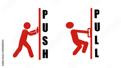 Push pull door sign.  Push and pull icon sticker design concept cutout on white and transparent background